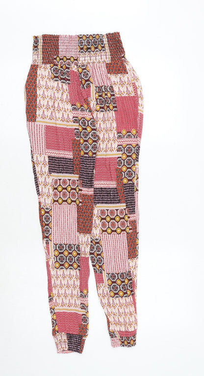 New Look Womens Multicoloured Geometric Viscose Trousers Size 4 Regular