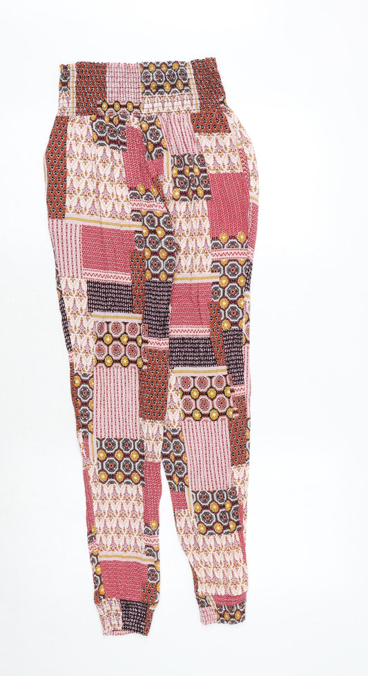New Look Womens Multicoloured Geometric Viscose Trousers Size 4 Regular