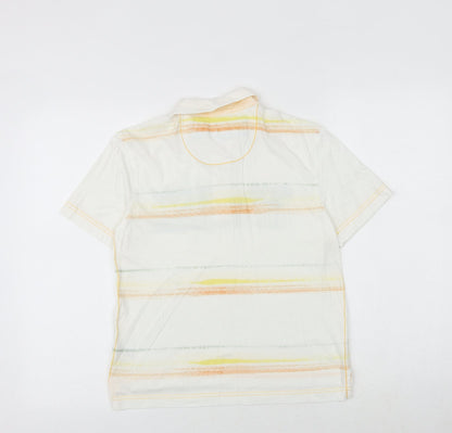 Marks and Spencer Boys White Striped 100% Cotton Basic Polo Size 9-10 Years Collared Button - Surfers