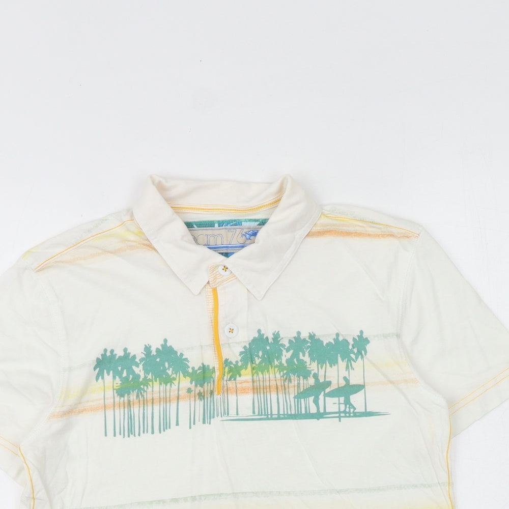 Marks and Spencer Boys White Striped 100% Cotton Basic Polo Size 9-10 Years Collared Button - Surfers
