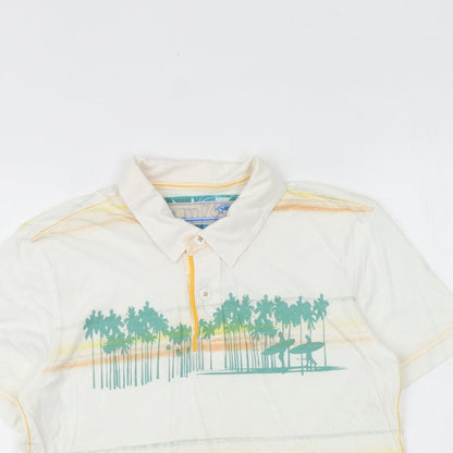 Marks and Spencer Boys White Striped 100% Cotton Basic Polo Size 9-10 Years Collared Button - Surfers