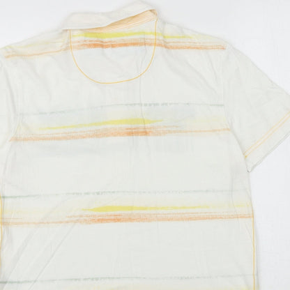 Marks and Spencer Boys White Striped 100% Cotton Basic Polo Size 9-10 Years Collared Button - Surfers