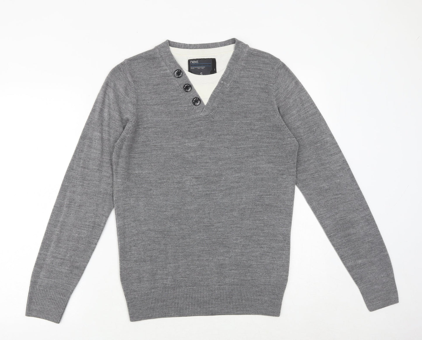 NEXT Mens Grey Round Neck Acrylic Pullover Jumper Size S Long Sleeve