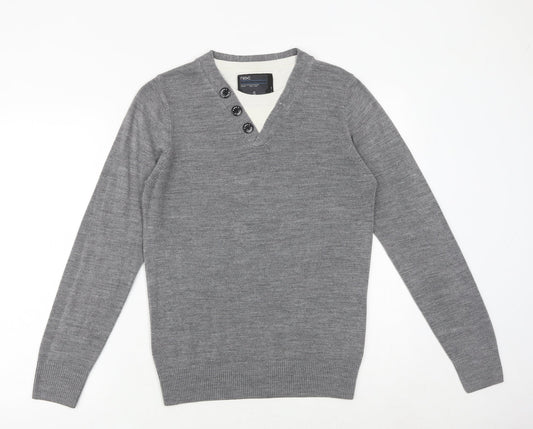 NEXT Mens Grey Round Neck Acrylic Pullover Jumper Size S Long Sleeve