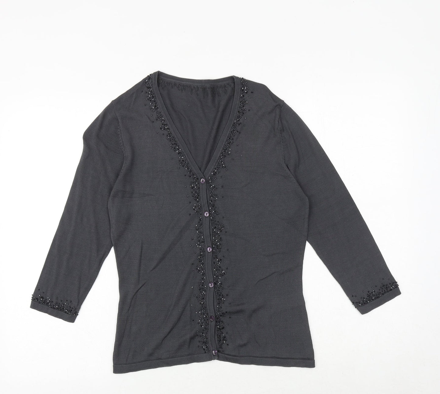 Marks and Spencer Womens Grey V-Neck Silk Cardigan Jumper Size 10