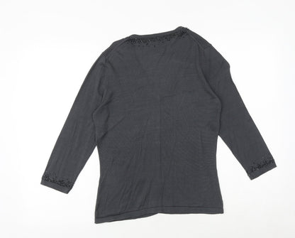 Marks and Spencer Womens Grey V-Neck Silk Cardigan Jumper Size 10