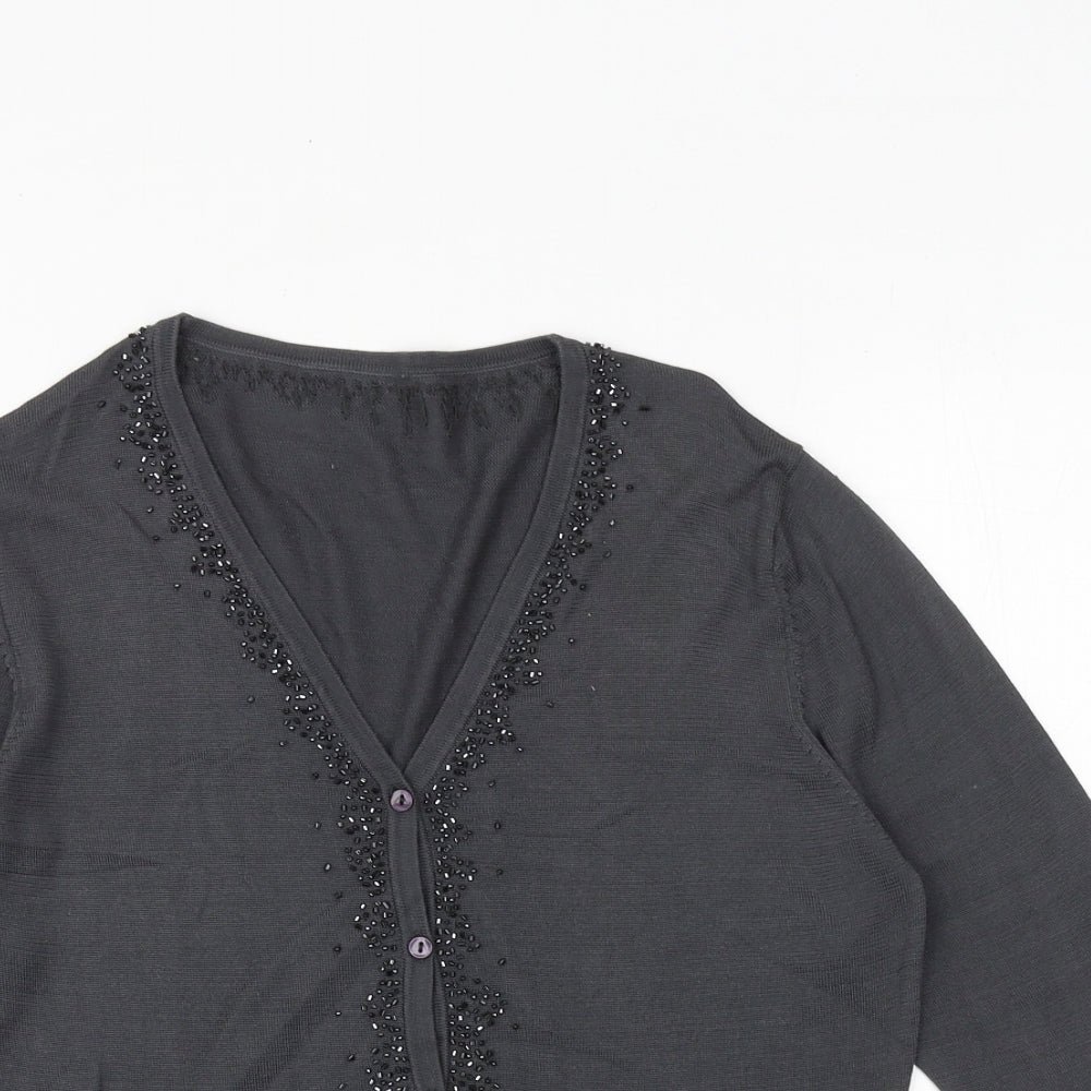 Marks and Spencer Womens Grey V-Neck Silk Cardigan Jumper Size 10