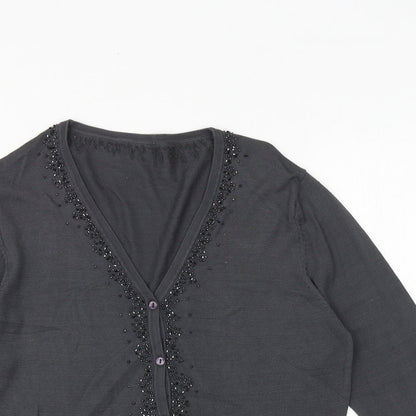 Marks and Spencer Womens Grey V-Neck Silk Cardigan Jumper Size 10