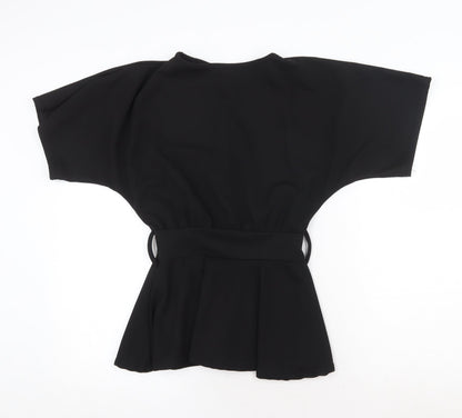 Boohoo Womens Black Polyester Basic Blouse Size 8 Round Neck