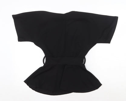 Boohoo Womens Black Polyester Basic Blouse Size 8 Round Neck