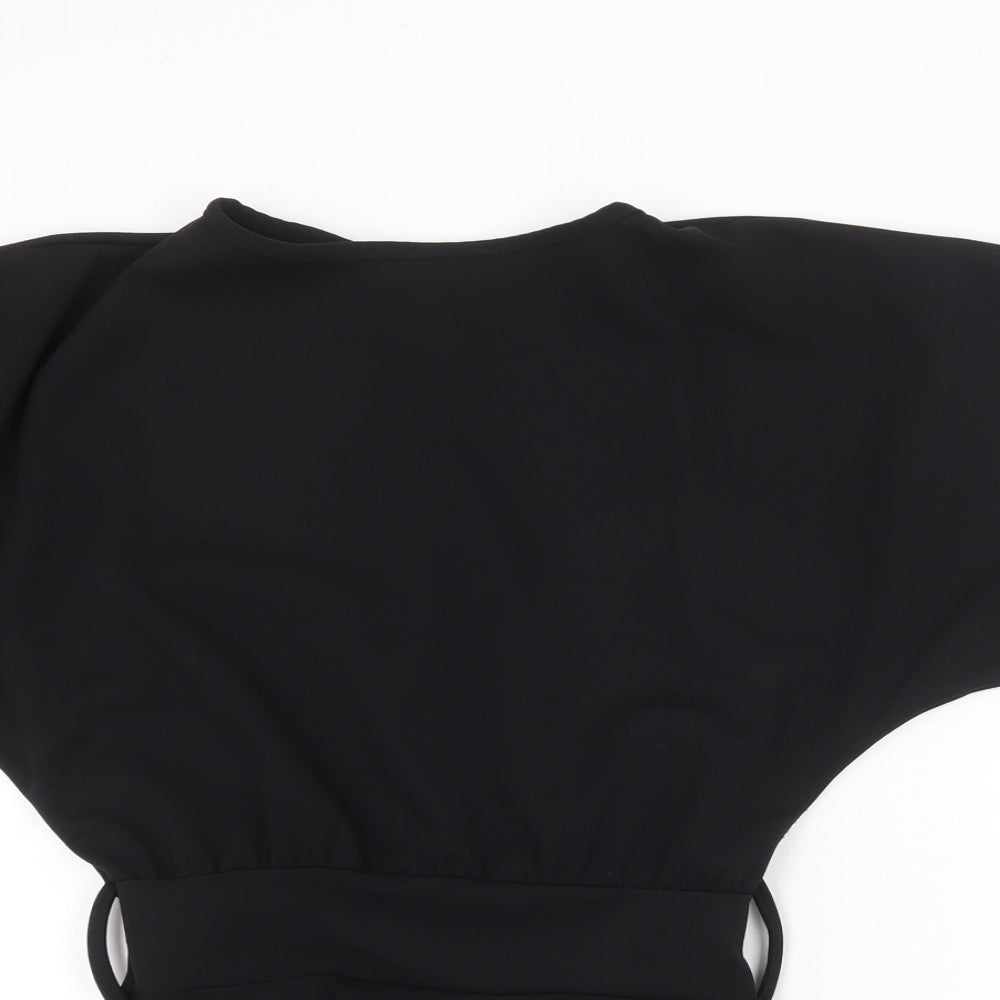 Boohoo Womens Black Polyester Basic Blouse Size 8 Round Neck