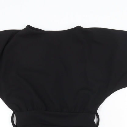 Boohoo Womens Black Polyester Basic Blouse Size 8 Round Neck