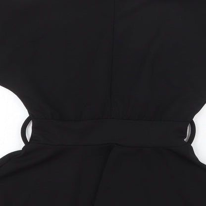 Boohoo Womens Black Polyester Basic Blouse Size 8 Round Neck