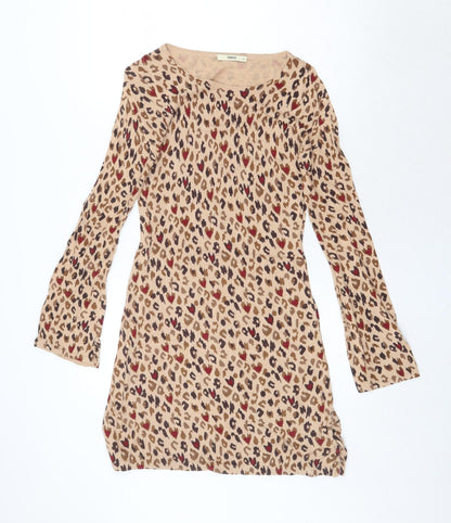 Oasis Womens Beige Animal Print Cotton Jumper Dress Size XS Round Neck Pullover - Leopard Pattern