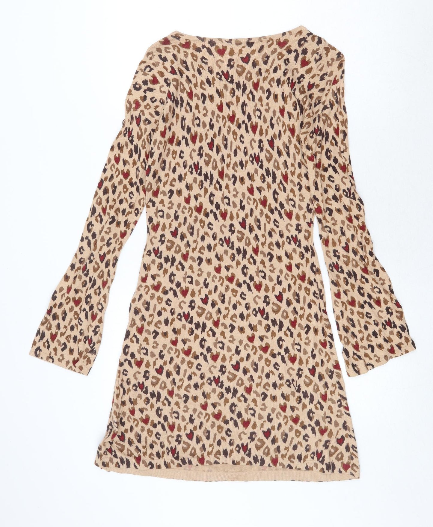 Oasis Womens Beige Animal Print Cotton Jumper Dress Size XS Round Neck Pullover - Leopard Pattern