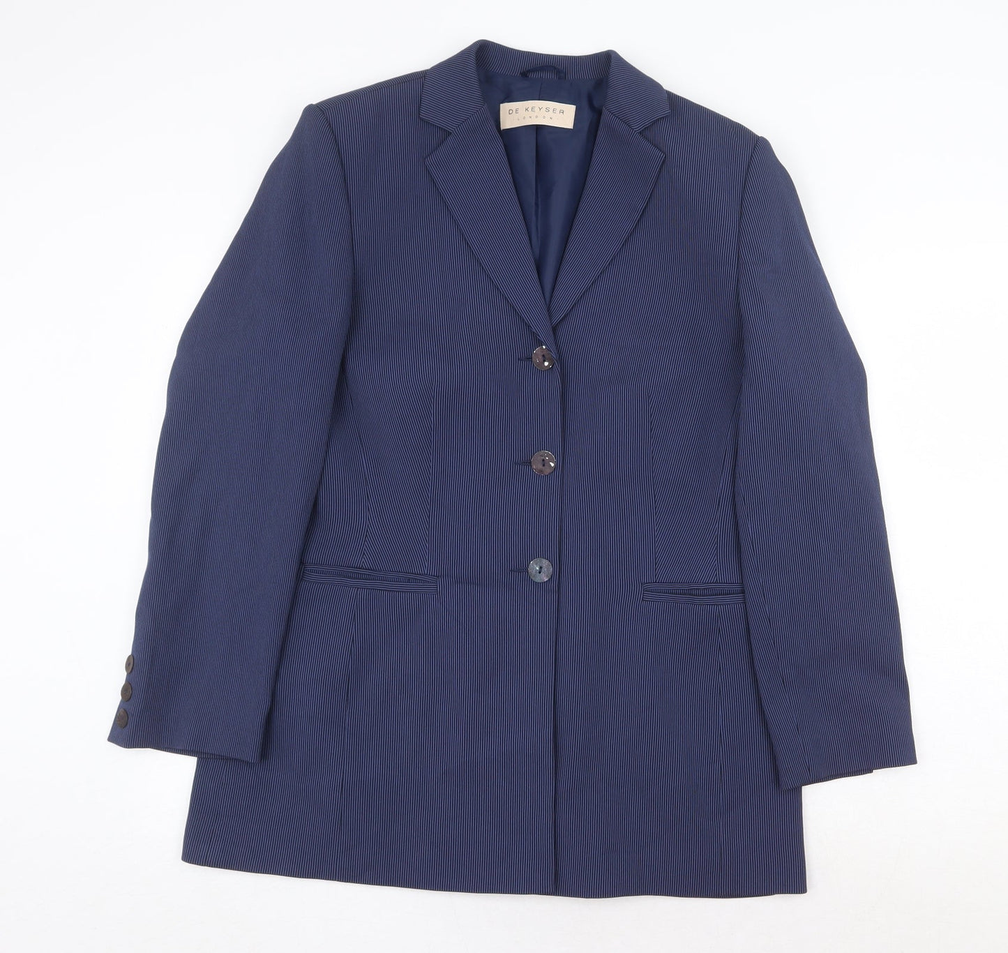 De Keyser Womens Blue Striped Jacket Blazer Size 14 Button