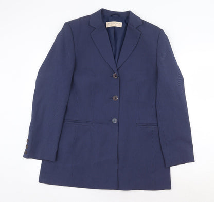 De Keyser Womens Blue Striped Jacket Blazer Size 14 Button