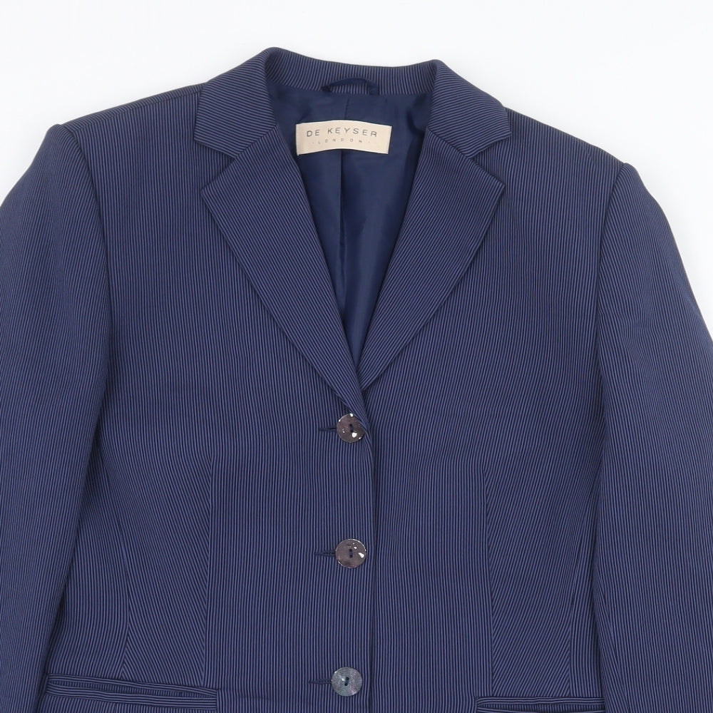 De Keyser Womens Blue Striped Jacket Blazer Size 14 Button