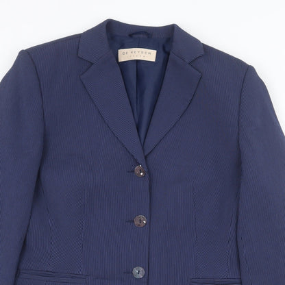 De Keyser Womens Blue Striped Jacket Blazer Size 14 Button