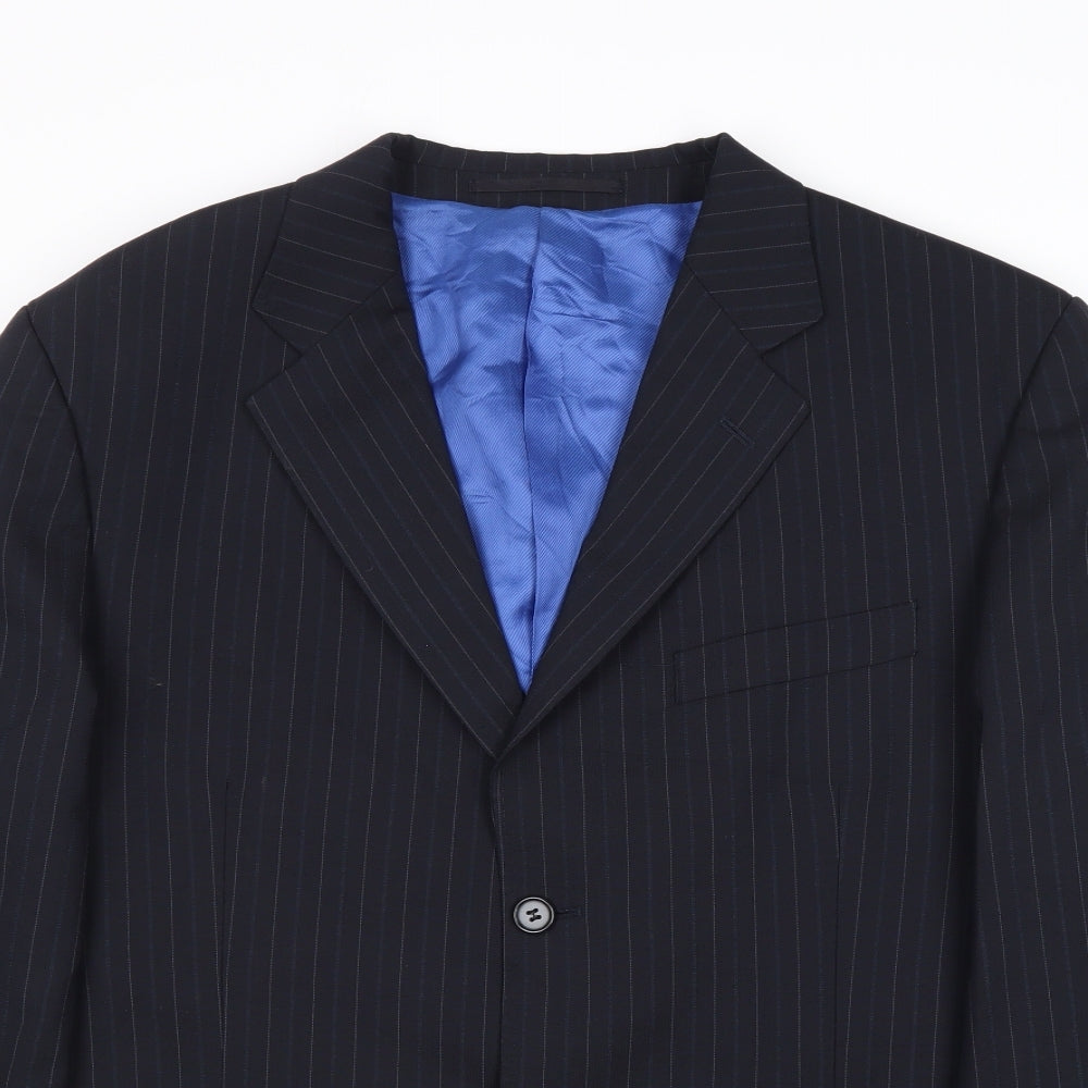 Majors Mens Blue Striped Wool Jacket Suit Jacket Size 42 Regular - Pinstripes