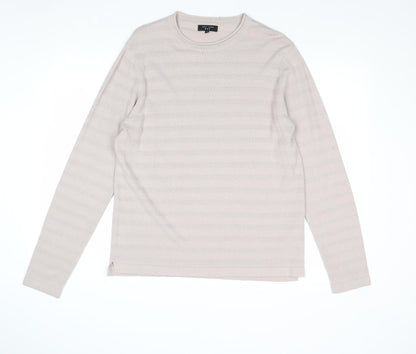 New Look Mens Beige Round Neck Striped Acrylic Pullover Jumper Size M Long Sleeve