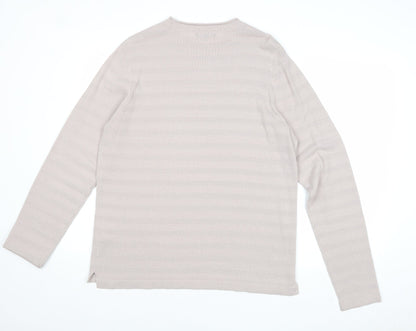 New Look Mens Beige Round Neck Striped Acrylic Pullover Jumper Size M Long Sleeve