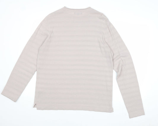 New Look Mens Beige Round Neck Striped Acrylic Pullover Jumper Size M Long Sleeve