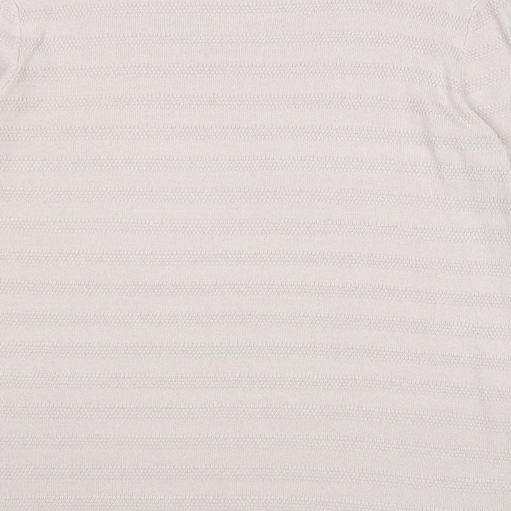 New Look Mens Beige Round Neck Striped Acrylic Pullover Jumper Size M Long Sleeve