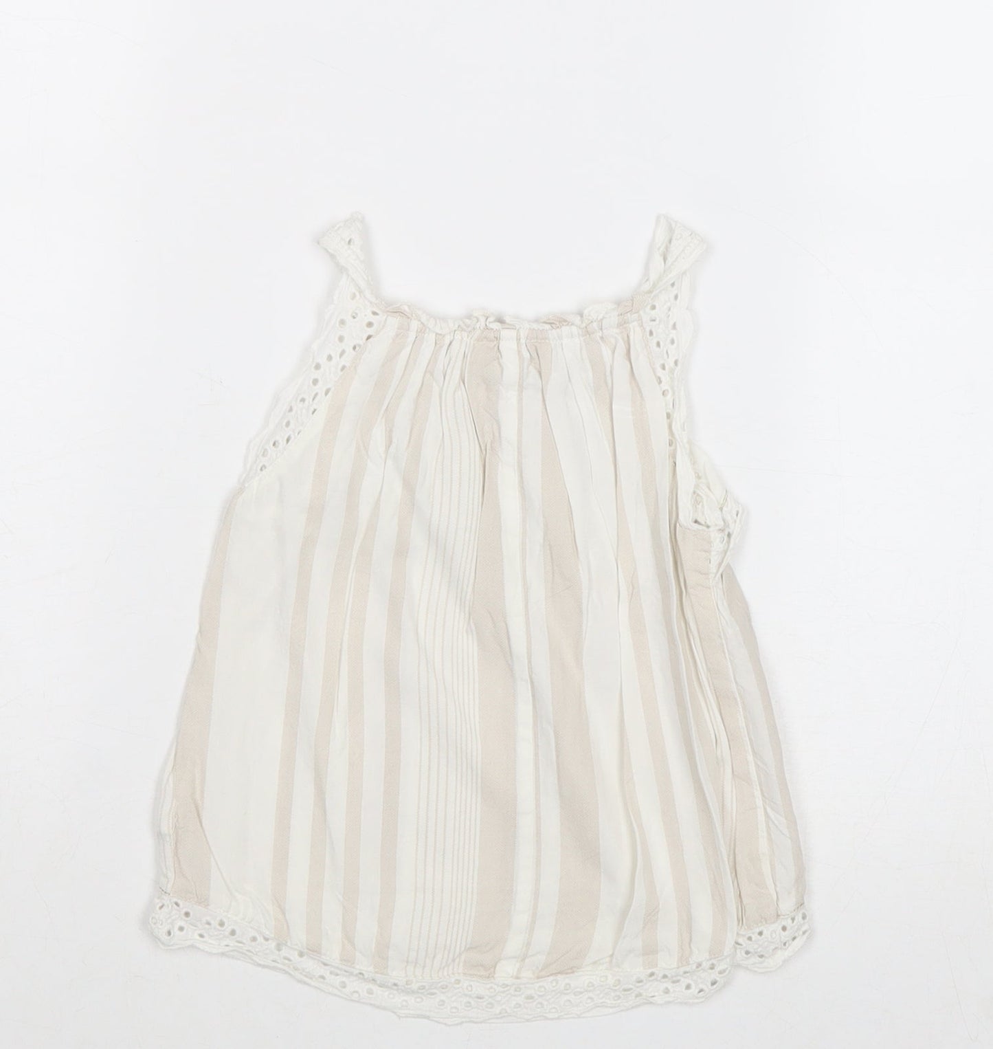 River Island Girls Beige Striped Cotton Basic Tank Size 2-3 Years Round Neck Pullover - Broderie Anglaise