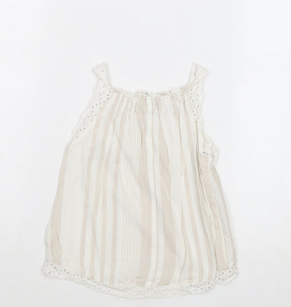 River Island Girls Beige Striped Cotton Basic Tank Size 2-3 Years Round Neck Pullover - Broderie Anglaise