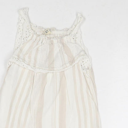 River Island Girls Beige Striped Cotton Basic Tank Size 2-3 Years Round Neck Pullover - Broderie Anglaise
