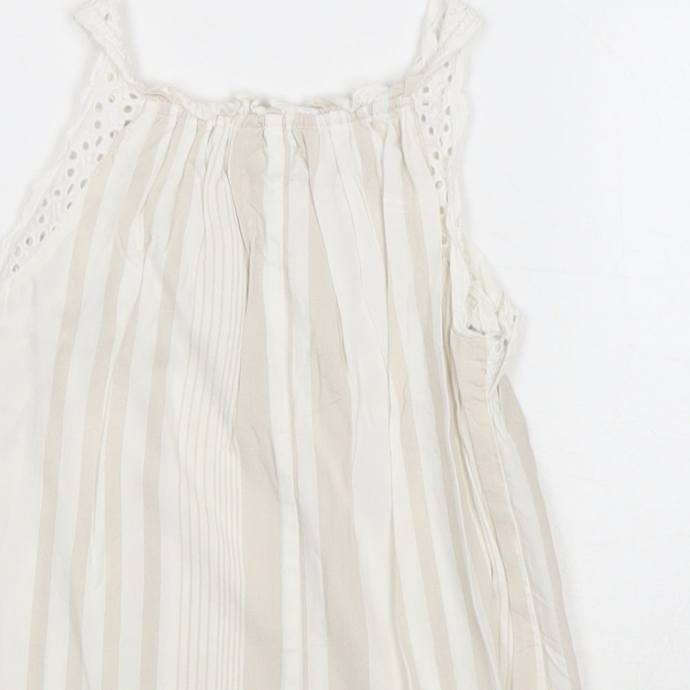 River Island Girls Beige Striped Cotton Basic Tank Size 2-3 Years Round Neck Pullover - Broderie Anglaise