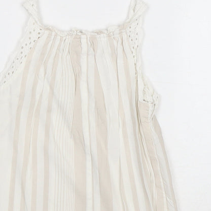 River Island Girls Beige Striped Cotton Basic Tank Size 2-3 Years Round Neck Pullover - Broderie Anglaise