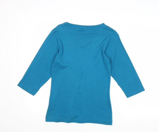 Mia Moda Womens Blue Cotton Basic Blouse Size 8 V-Neck