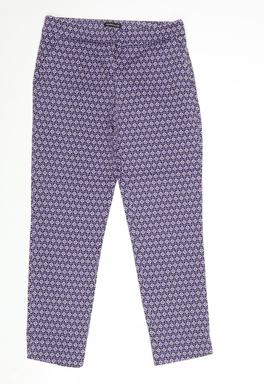Warehouse Womens Purple Geometric Cotton Trousers Size 8 Regular Zip