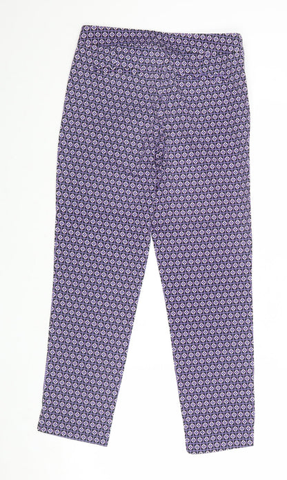 Warehouse Womens Purple Geometric Cotton Trousers Size 8 Regular Zip