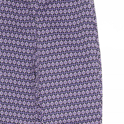 Warehouse Womens Purple Geometric Cotton Trousers Size 8 Regular Zip