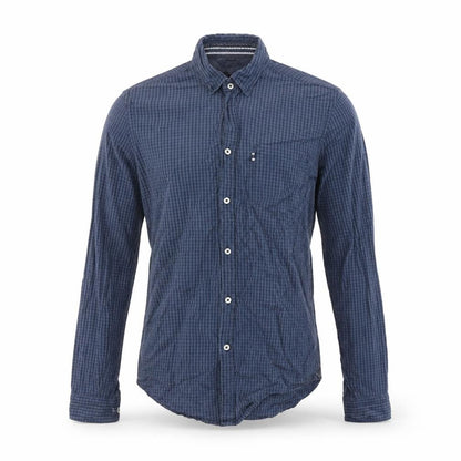 Zara Mens Blue Check Cotton Button-Up Size S Collared Button