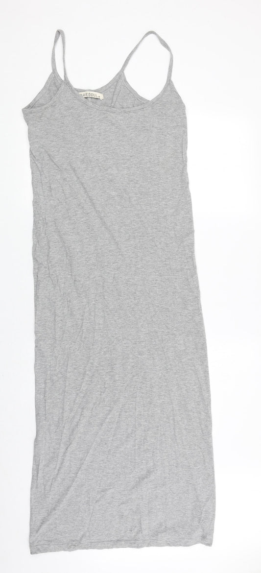 Brave Soul Womens Green Cotton Tank Dress Size M Round Neck Pullover