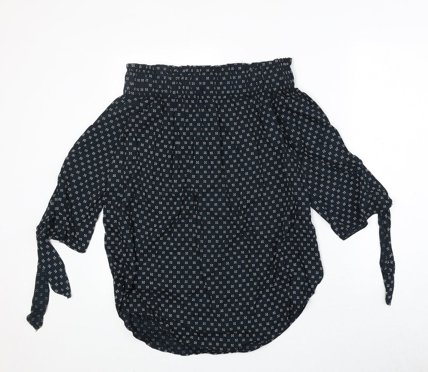 H&M Womens Blue Geometric Viscose Basic Blouse Size 8 Off the Shoulder