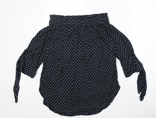 H&M Womens Blue Geometric Viscose Basic Blouse Size 8 Off the Shoulder