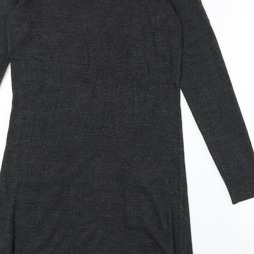 Marks and Spencer Womens Grey Acrylic Jumper Dress Size 8 Round Neck Pullover