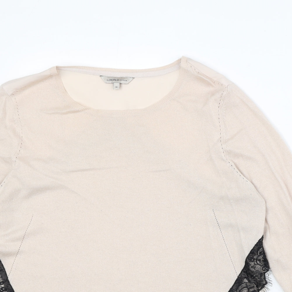 Limited Collection Womens Pink Boat Neck Acrylic Pullover Jumper Size 16 - Lace Detail