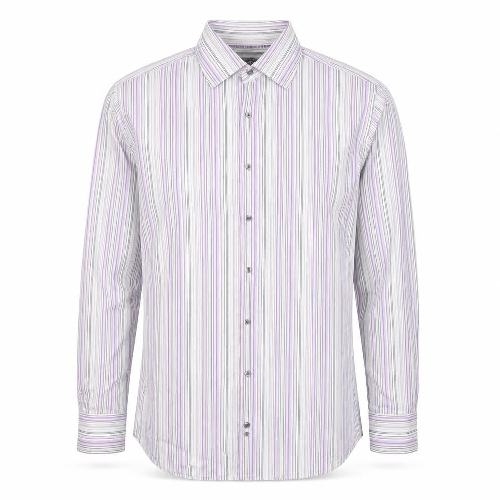 Marks and Spencer Mens Grey Striped Cotton Button-Up Size 15.5 Collared Button