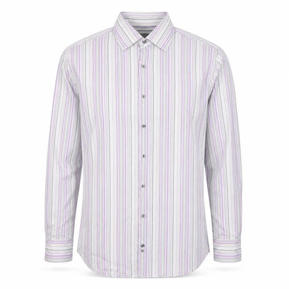 Marks and Spencer Mens Grey Striped Cotton Button-Up Size 15.5 Collared Button
