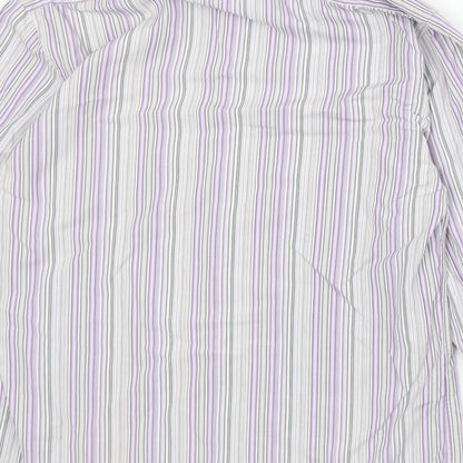 Marks and Spencer Mens Grey Striped Cotton Button-Up Size 15.5 Collared Button
