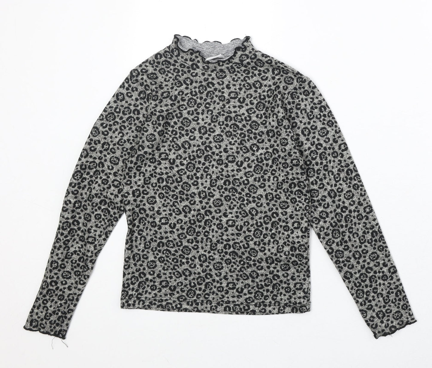 Zara Girls Brown Animal Print Polyester Basic T-Shirt Size 10 Years Mock Neck Pullover - Leopard Print