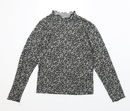 Zara Girls Brown Animal Print Polyester Basic T-Shirt Size 10 Years Mock Neck Pullover - Leopard Print