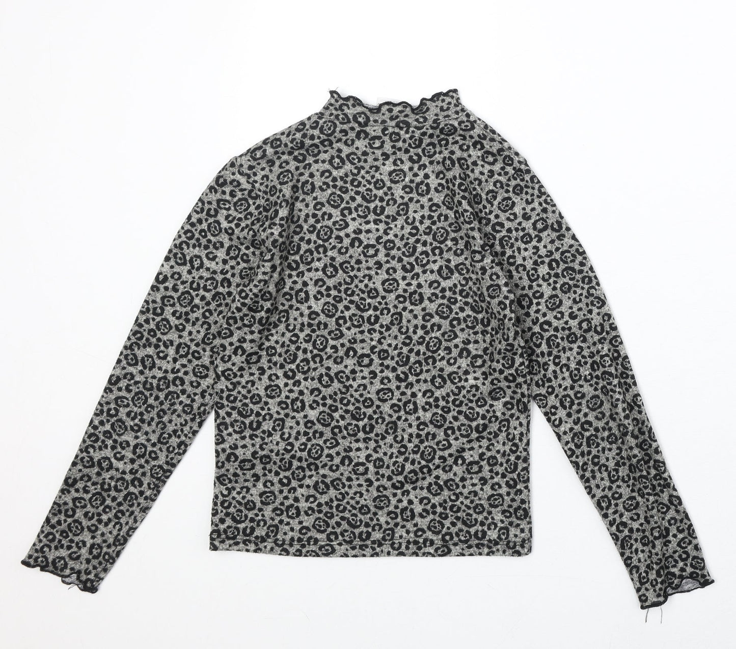 Zara Girls Brown Animal Print Polyester Basic T-Shirt Size 10 Years Mock Neck Pullover - Leopard Print