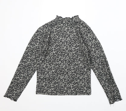 Zara Girls Brown Animal Print Polyester Basic T-Shirt Size 10 Years Mock Neck Pullover - Leopard Print
